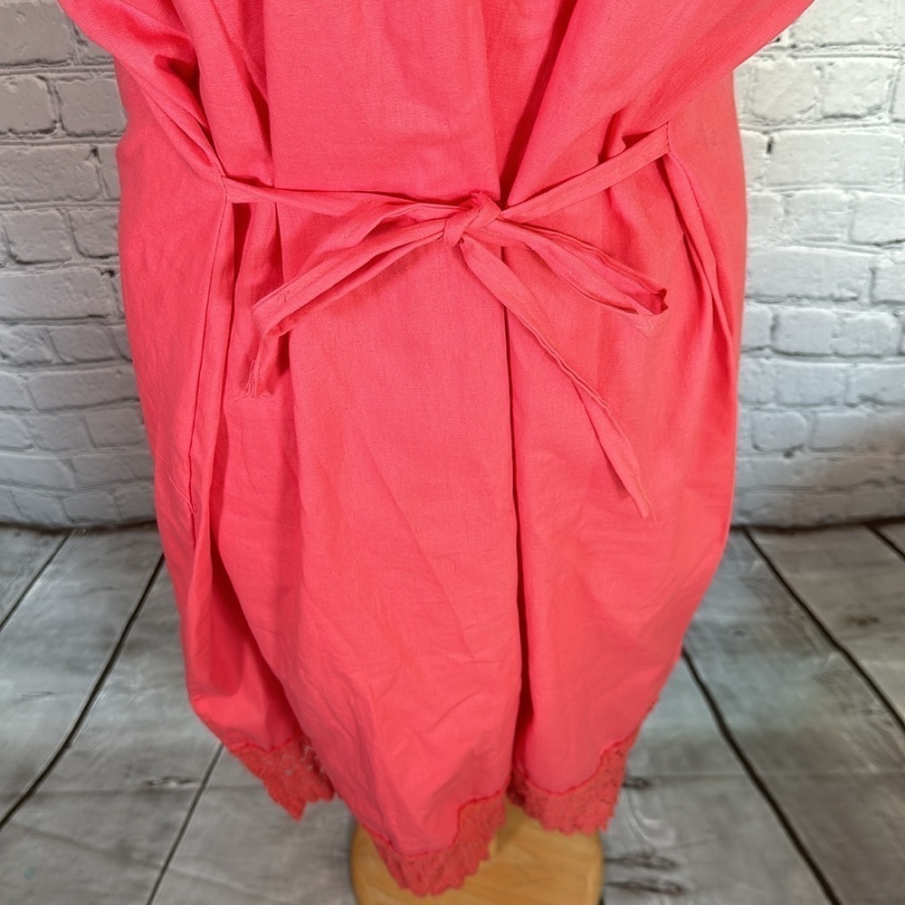 Mexican Embroidered Coral Floral Caftan Shift Oaxacan Peasant Boho Dress XL NWOT - Picture 14 of 16